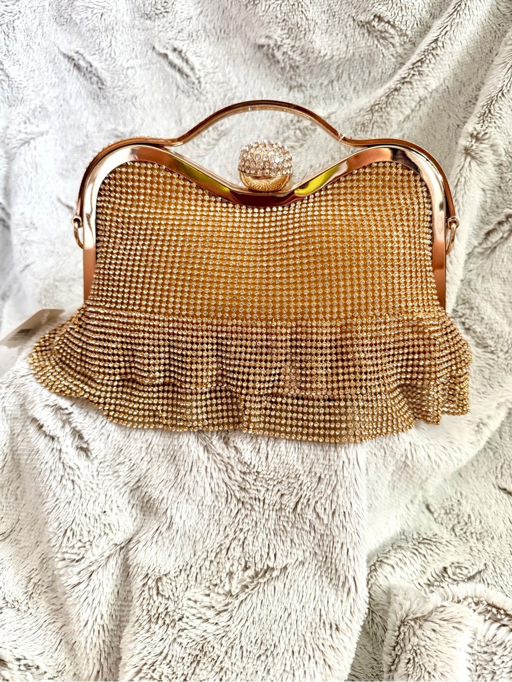 Gold Crystal Fringe Evening Bag - Unbranded